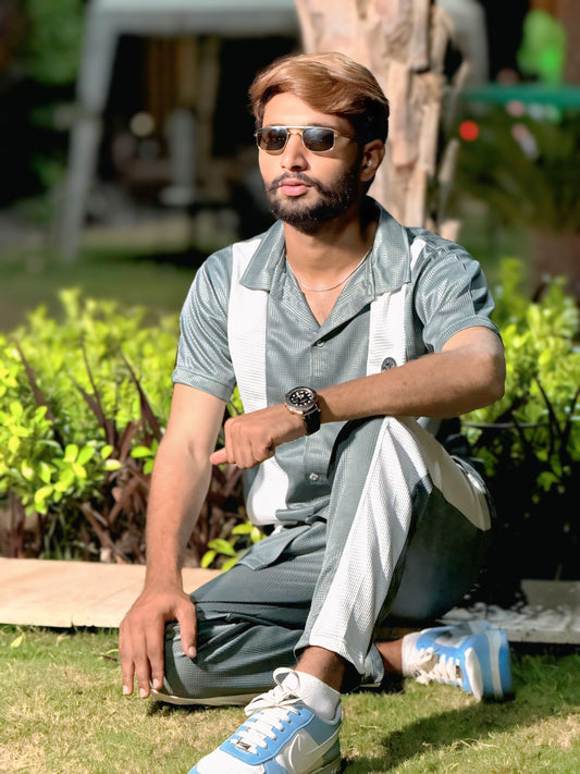 Textured Gray Color-Tracksuit