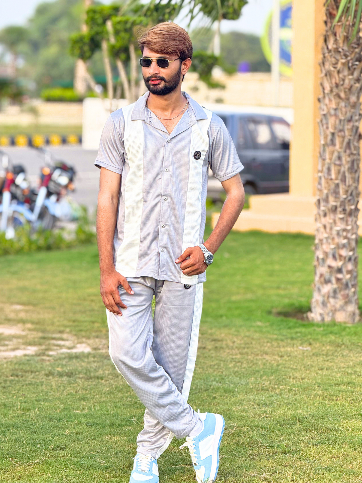 Textured Beige Color-Tracksuit