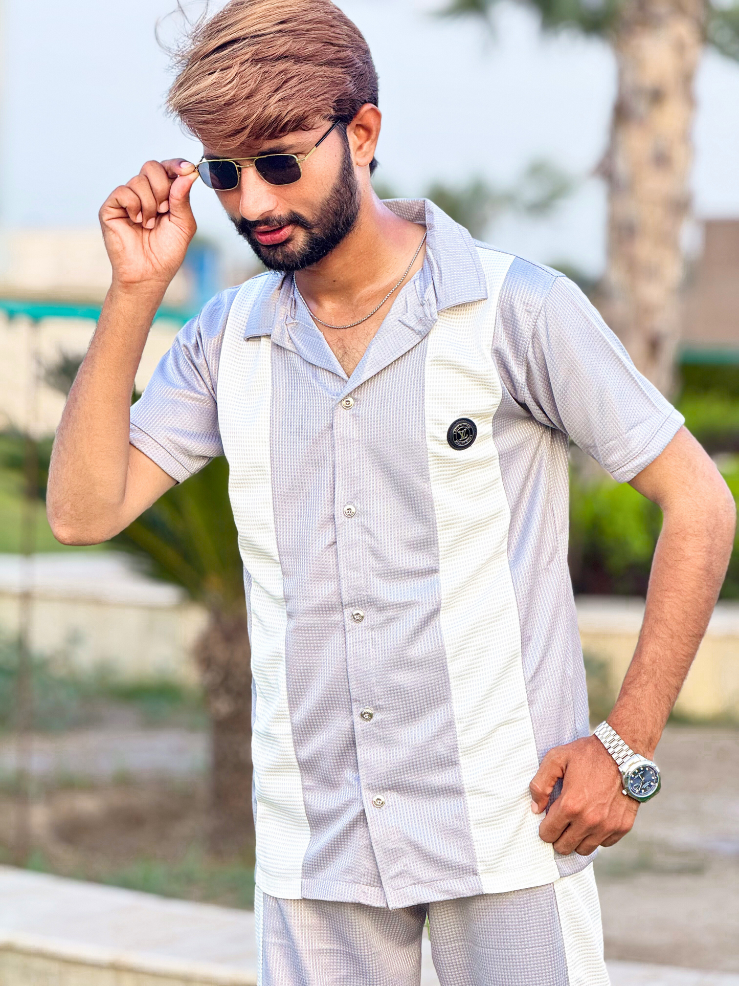 Textured Beige Color-Tracksuit