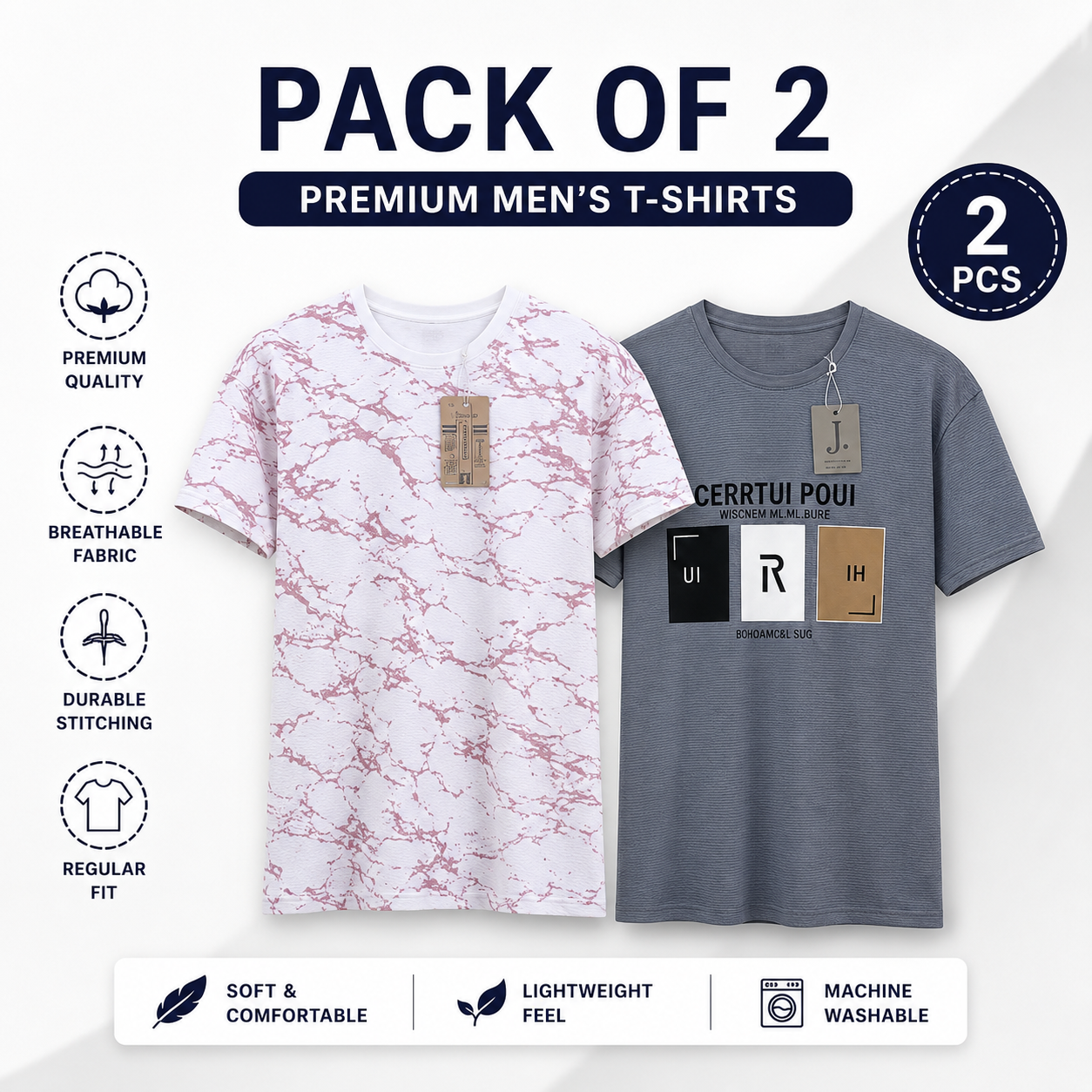T-Shirt Combo Pack (2 PCS) – Casual Summer Round Neck Tees