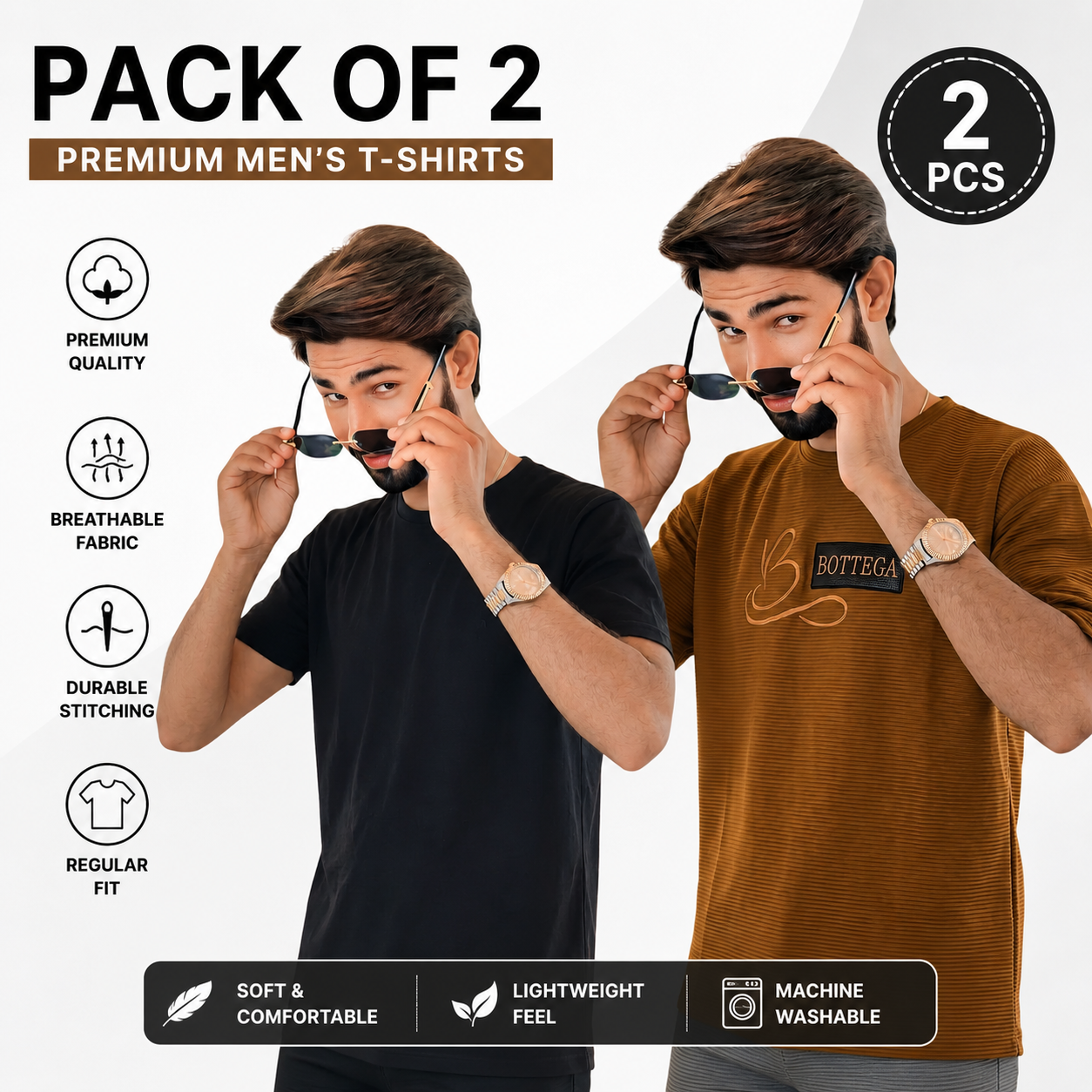 T-Shirt Combo Pack (2 PCS) – Casual Summer Round Neck Tees